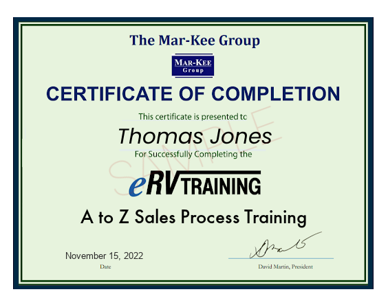 eRVtraining Certificate of Completion